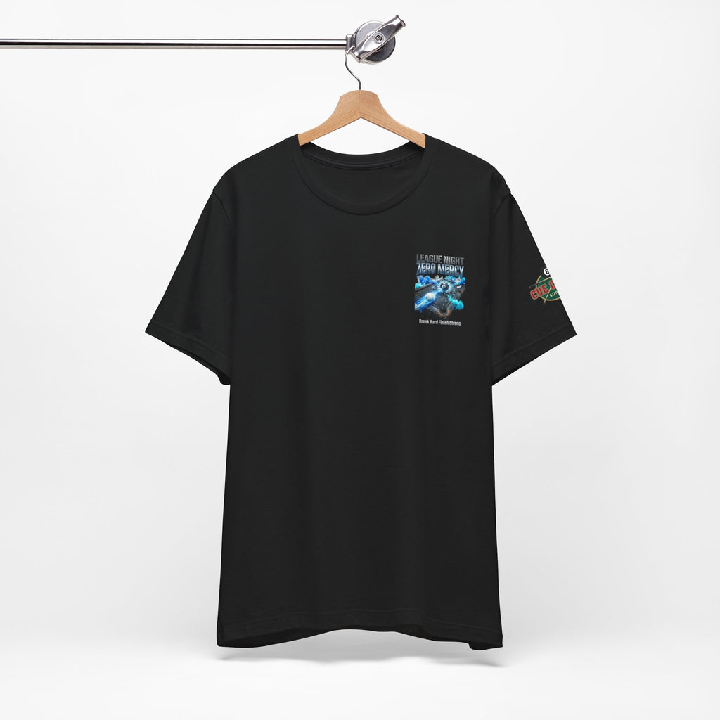 League Night Zero Mercy Pool Player T-Shirt | Funny Billiards League Tee | Front & Back Graphic | Cue Crew Supply