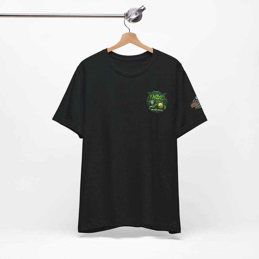 Venom Strike Pool Player T-Shirt | Snake 8 Ball & 9 Ball Billiards Graphic Tee | Front & Back Print | Cue Crew Supply
