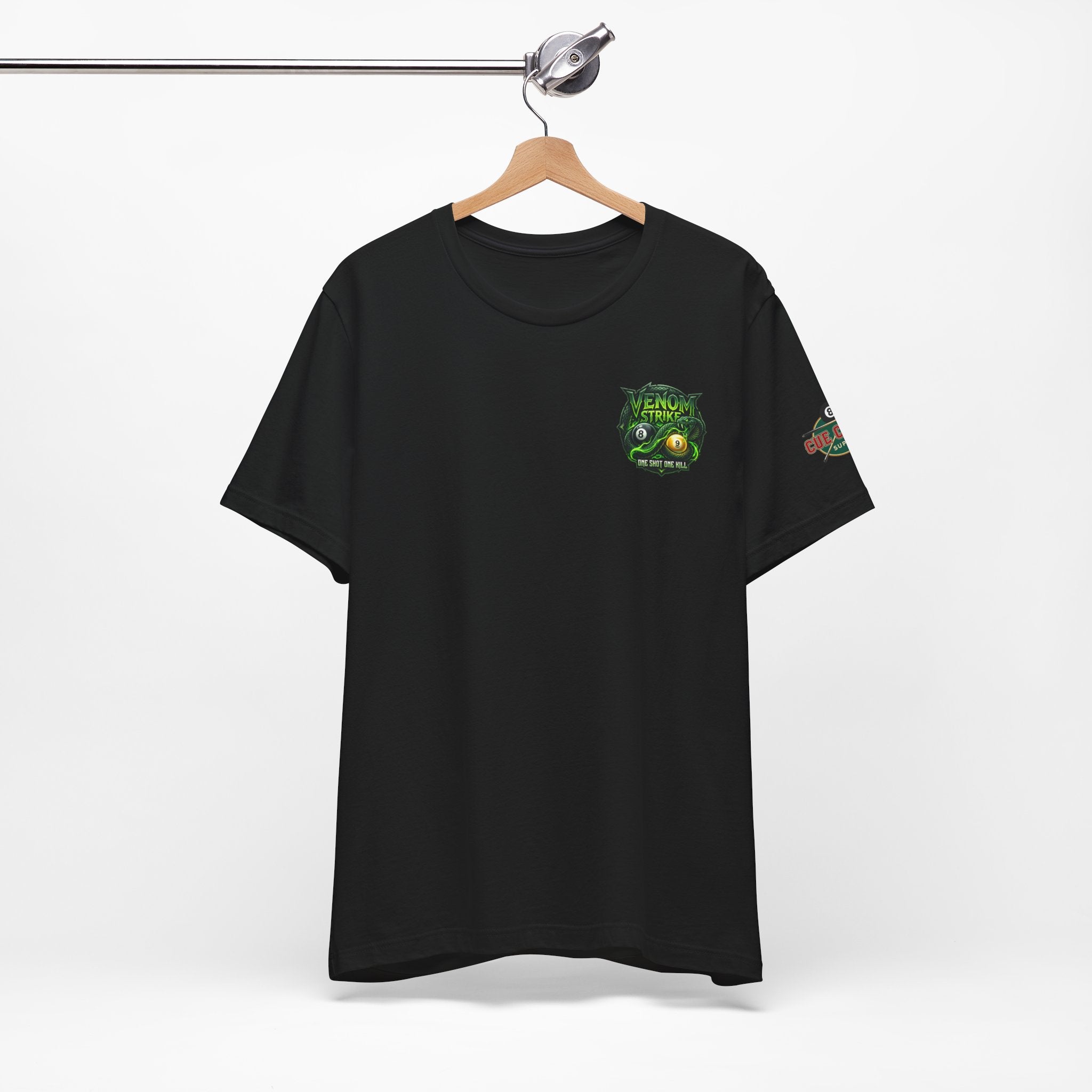 Venom Strike Pool Player T-Shirt | Snake 8 Ball & 9 Ball Billiards Graphic Tee | Front & Back Print | Cue Crew Supply