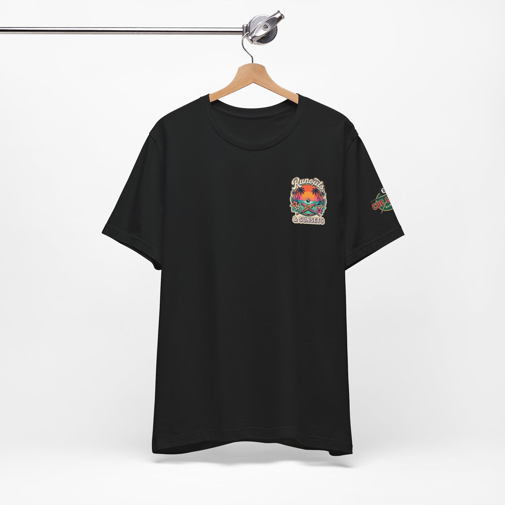 Runouts & Sunsets Pool Player T-Shirt – Tropical Billiards Graphic Tee with Front & Back Print | Cue Crew Supply
