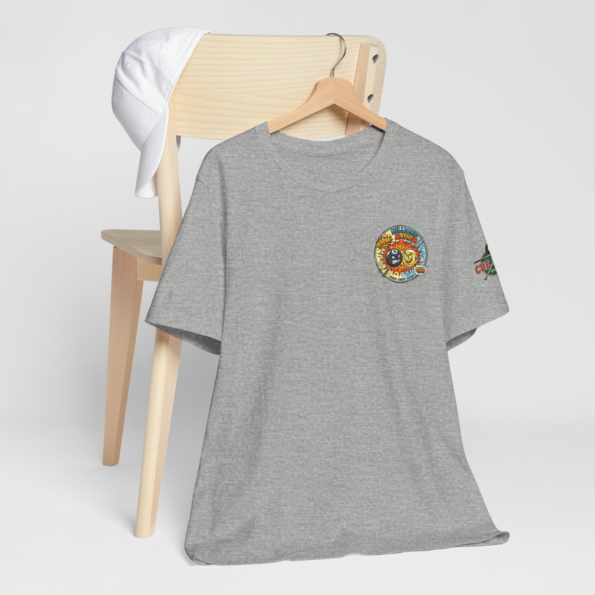 Billiard Mayhem Pool T-Shirt – Comic Style 8 Ball vs 9 Ball Graphic Tee | Cue Crew Supply
