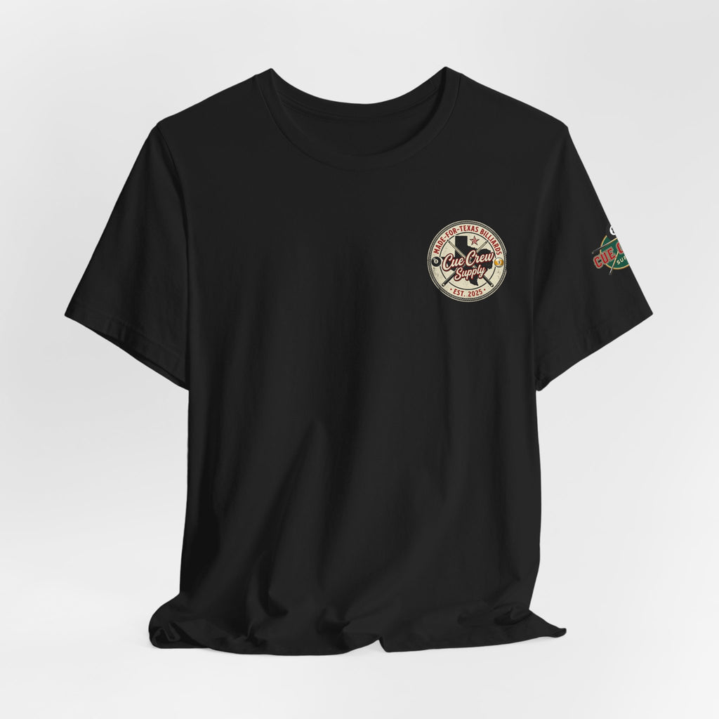 Made for Texas Billiards V2 Pool Player T-Shirt | Vintage Cue Crew Supply Texas Graphic Tee | Front & Back Print