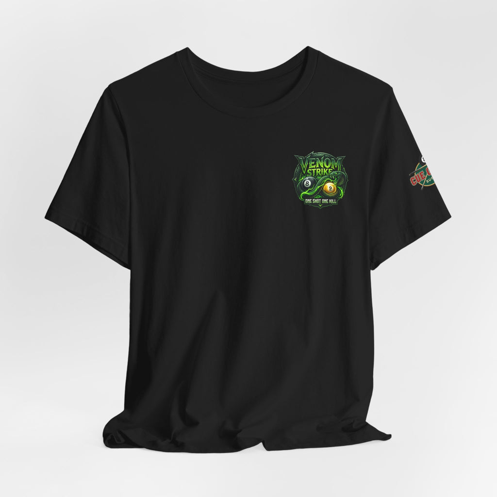 Venom Strike Pool Player T-Shirt | Snake 8 Ball & 9 Ball Billiards Graphic Tee | Front & Back Print | Cue Crew Supply