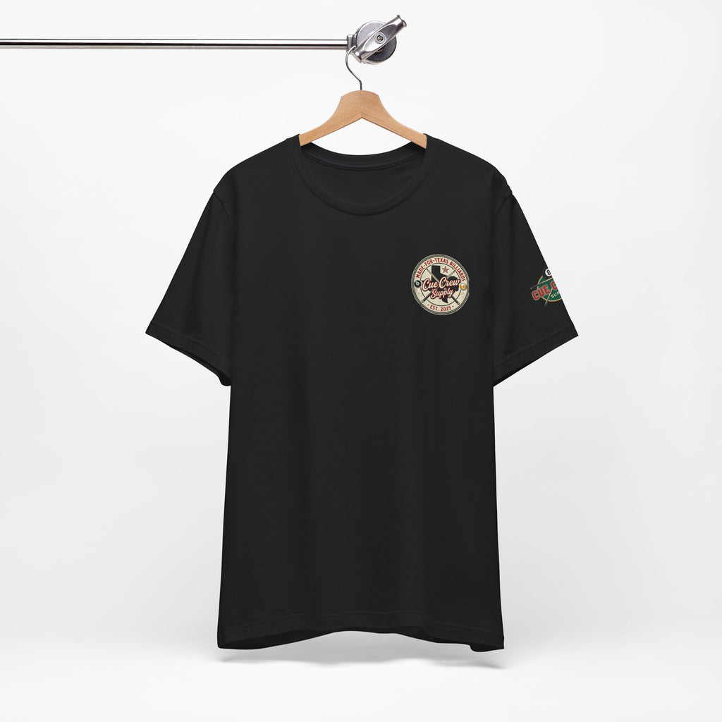 Made for Texas Billiards V2 Pool Player T-Shirt | Vintage Cue Crew Supply Texas Graphic Tee | Front & Back Print