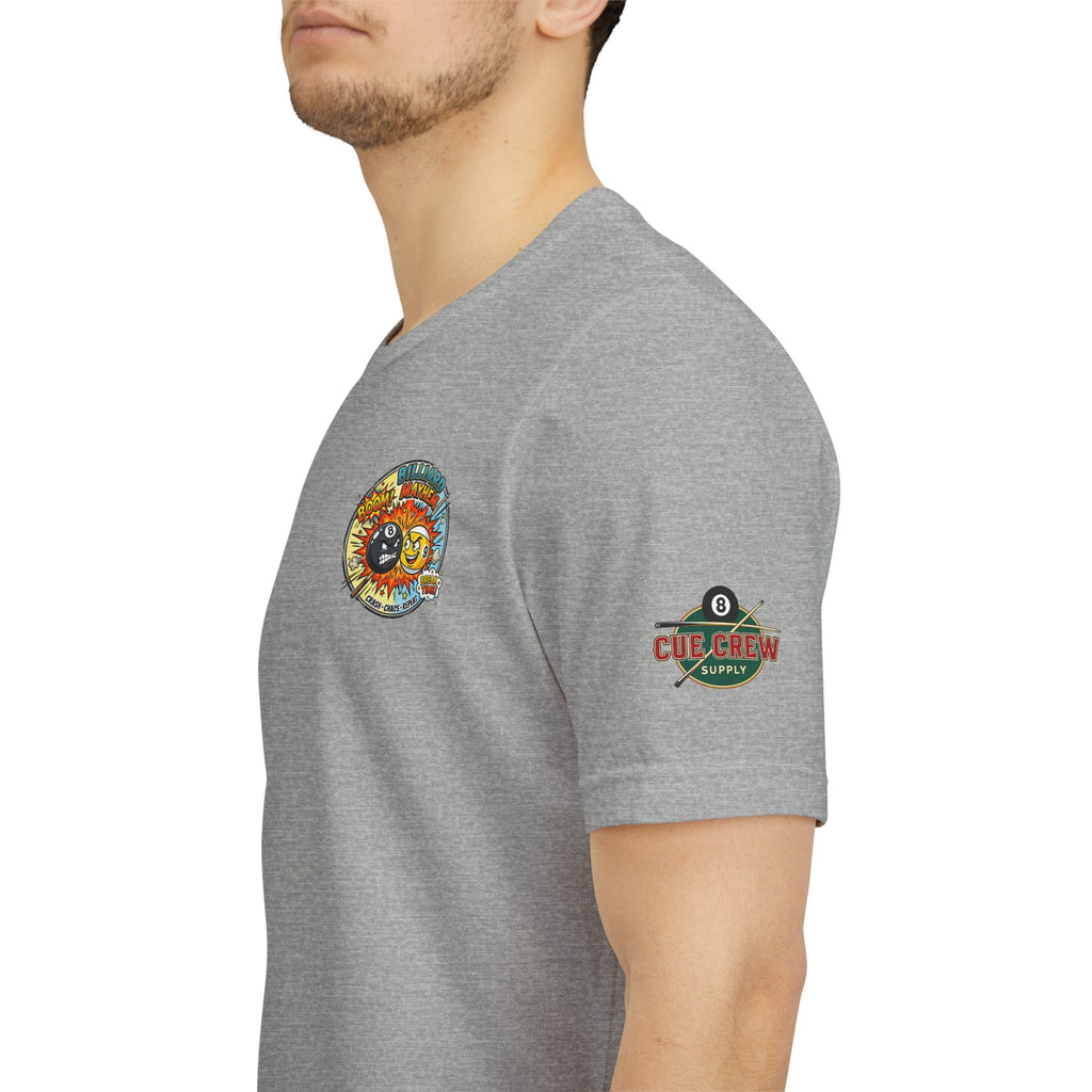 Billiard Mayhem Pool T-Shirt – Comic Style 8 Ball vs 9 Ball Graphic Tee | Cue Crew Supply