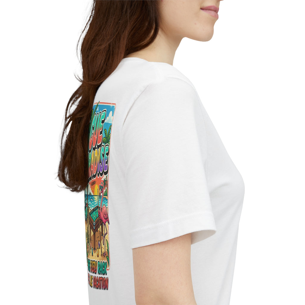 Cue Paradise Florida Pool Player T-Shirt | Tropical Beach Billiards Graphic Tee | Front & Back Print | Cue Crew Supply