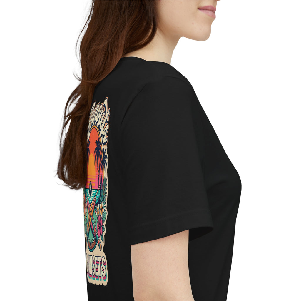 Runouts & Sunsets Pool Player T-Shirt – Tropical Billiards Graphic Tee with Front & Back Print | Cue Crew Supply