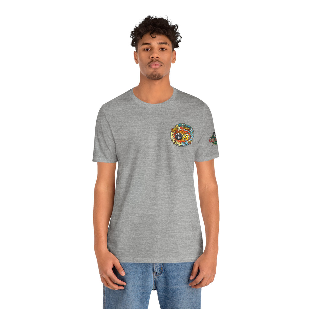 Billiard Mayhem Pool T-Shirt – Comic Style 8 Ball vs 9 Ball Graphic Tee | Cue Crew Supply
