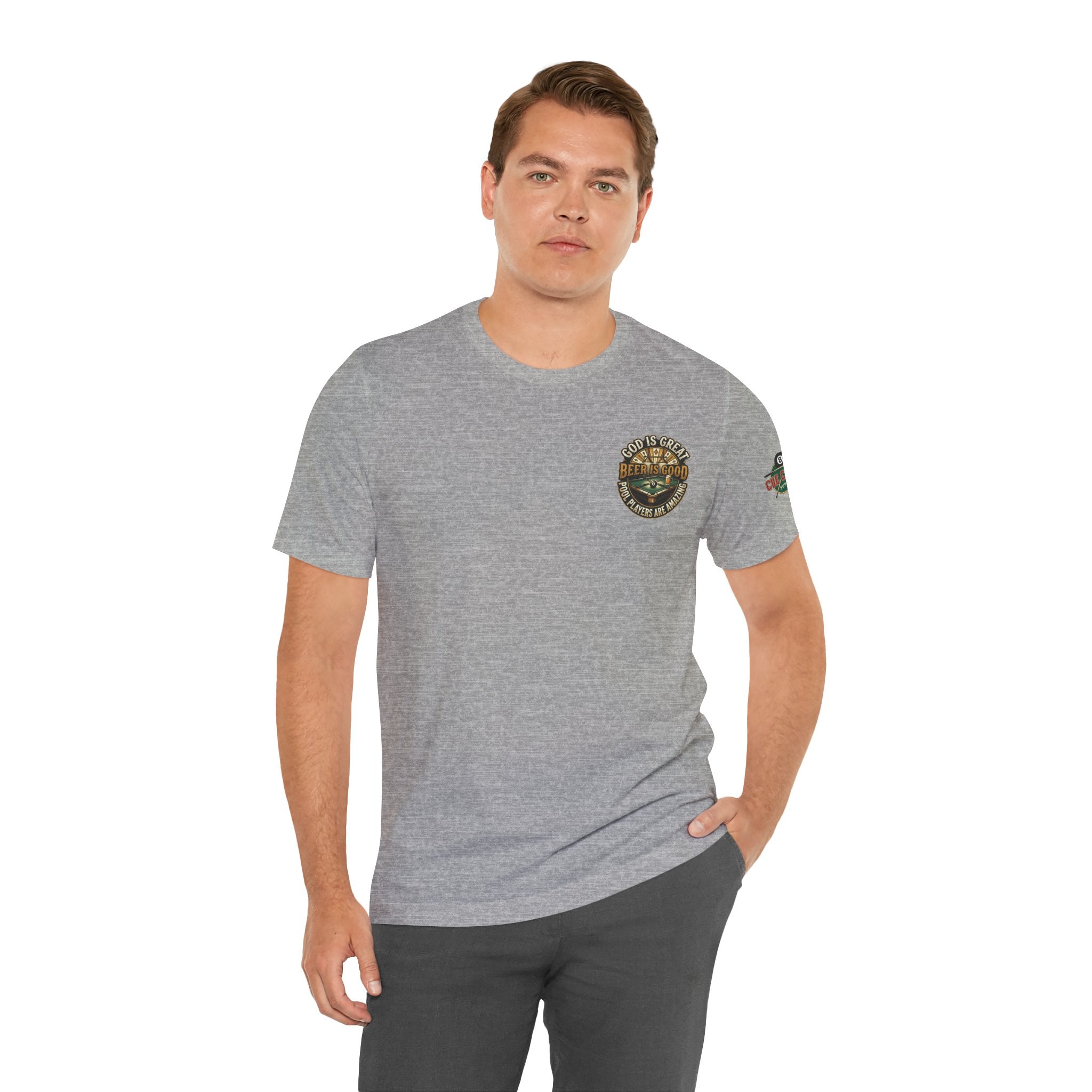 God Is Great, Beer Is Good, Pool Players Are Amazing Billiards T-Shirt | Funny Pool Hall Graphic Tee | Cue Crew Supply