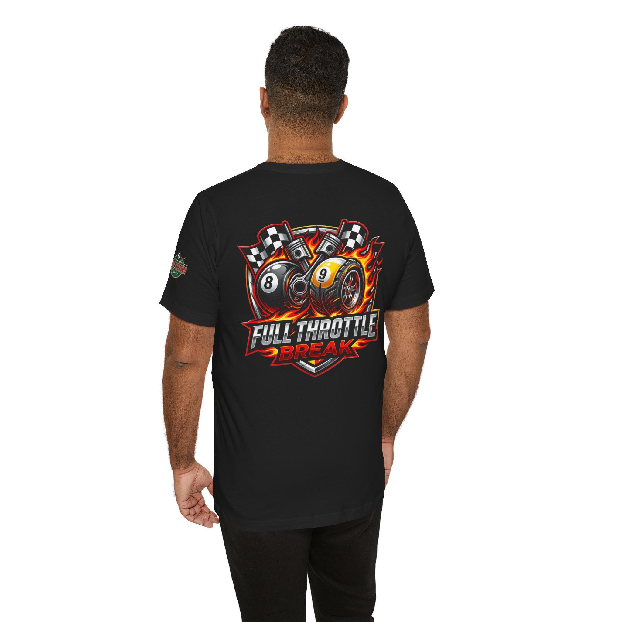 Full Throttle Break Billiards T-Shirt | Racing-Inspired Pool Player Graphic Tee | Cue Crew Supply