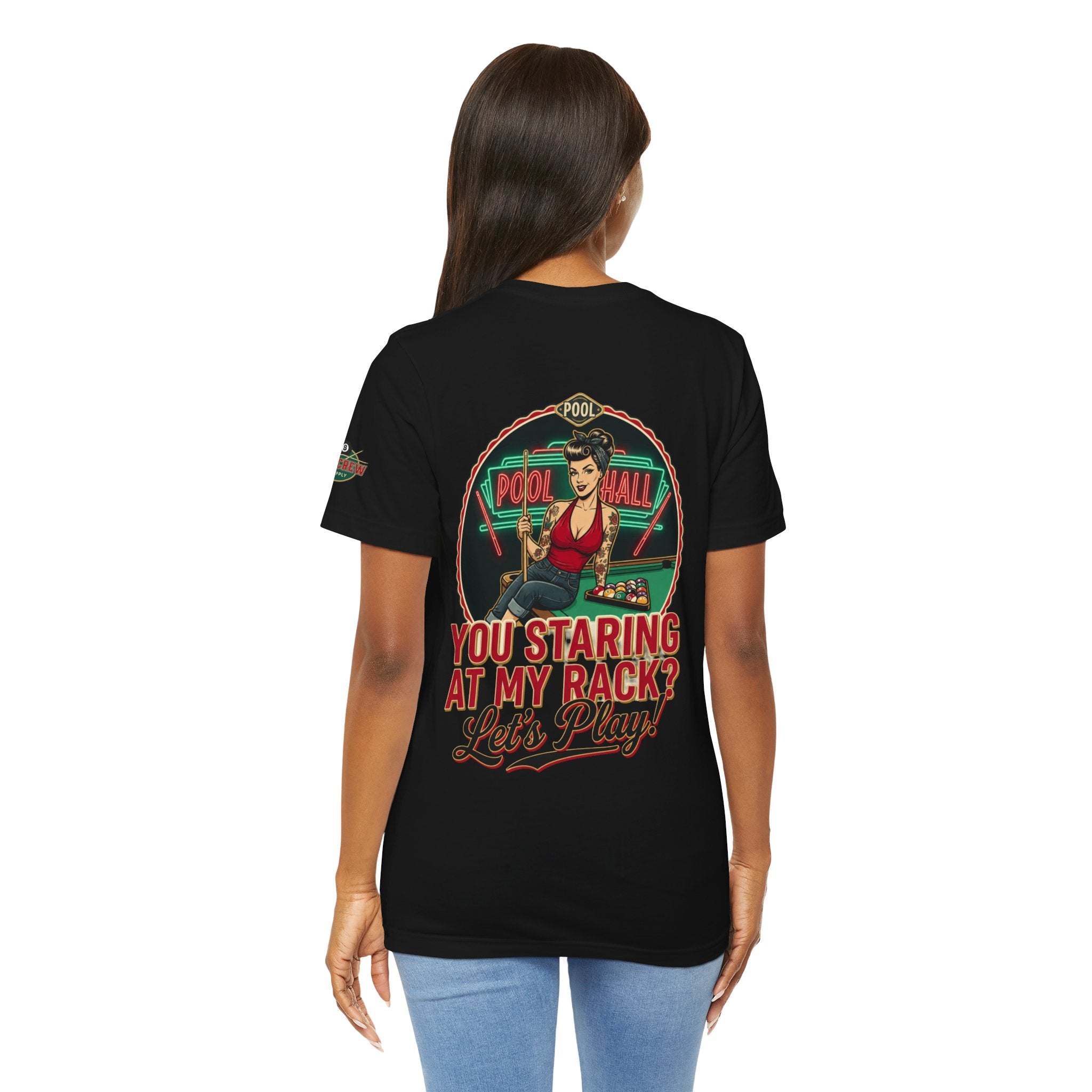 You Staring at My Rack? Let's Play! Retro Pin-Up Pool Hall Billiards Graphic T-Shirt