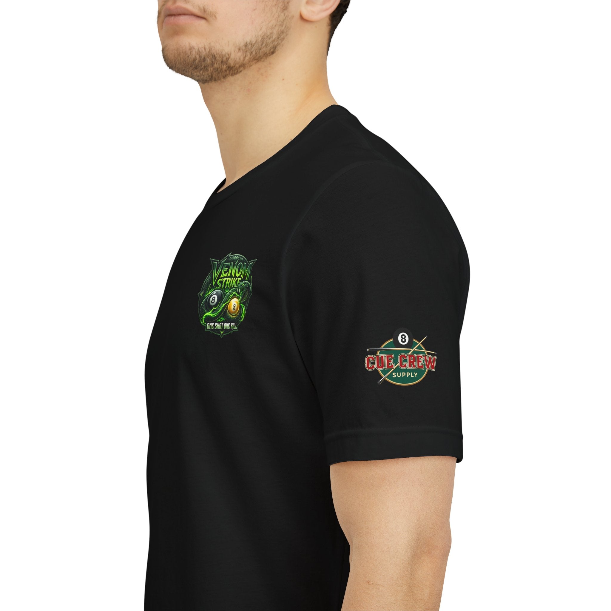 Venom Strike Pool Player T-Shirt | Snake 8 Ball & 9 Ball Billiards Graphic Tee | Front & Back Print | Cue Crew Supply