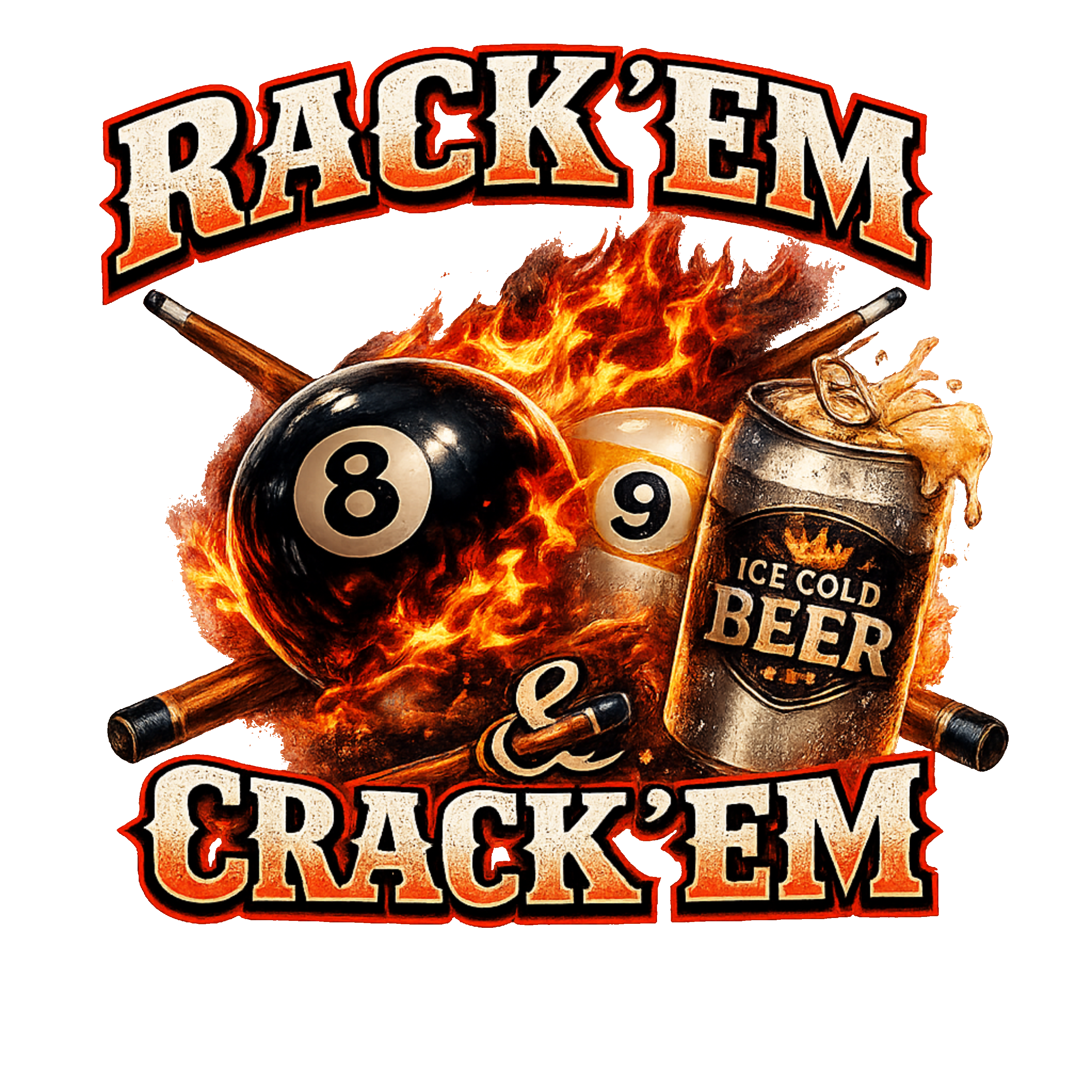 Rack 'Em & Crack 'Em Billiards Player Koozie - 12oz Can Cooler (Quantity Options Available)
