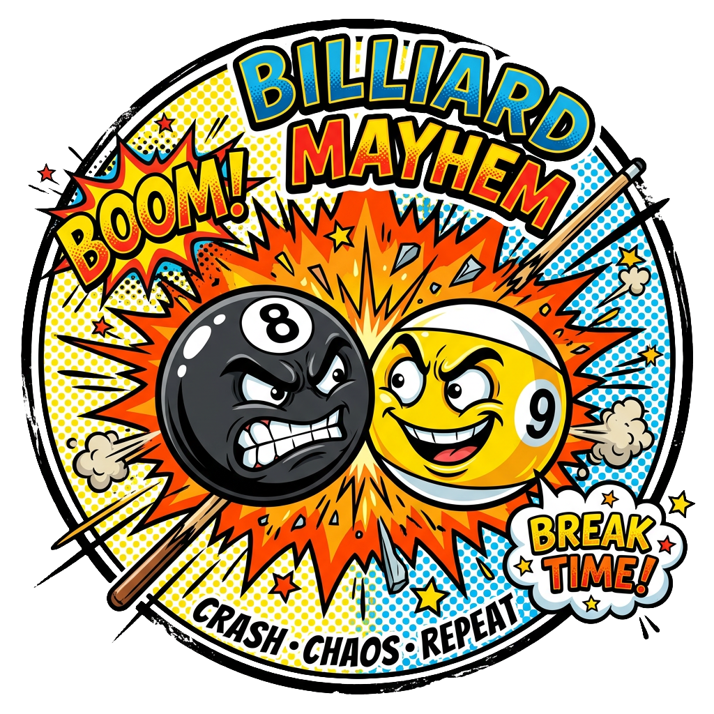 Billiard Mayhem Pool T-Shirt – Comic Style 8 Ball vs 9 Ball Graphic Tee | Cue Crew Supply