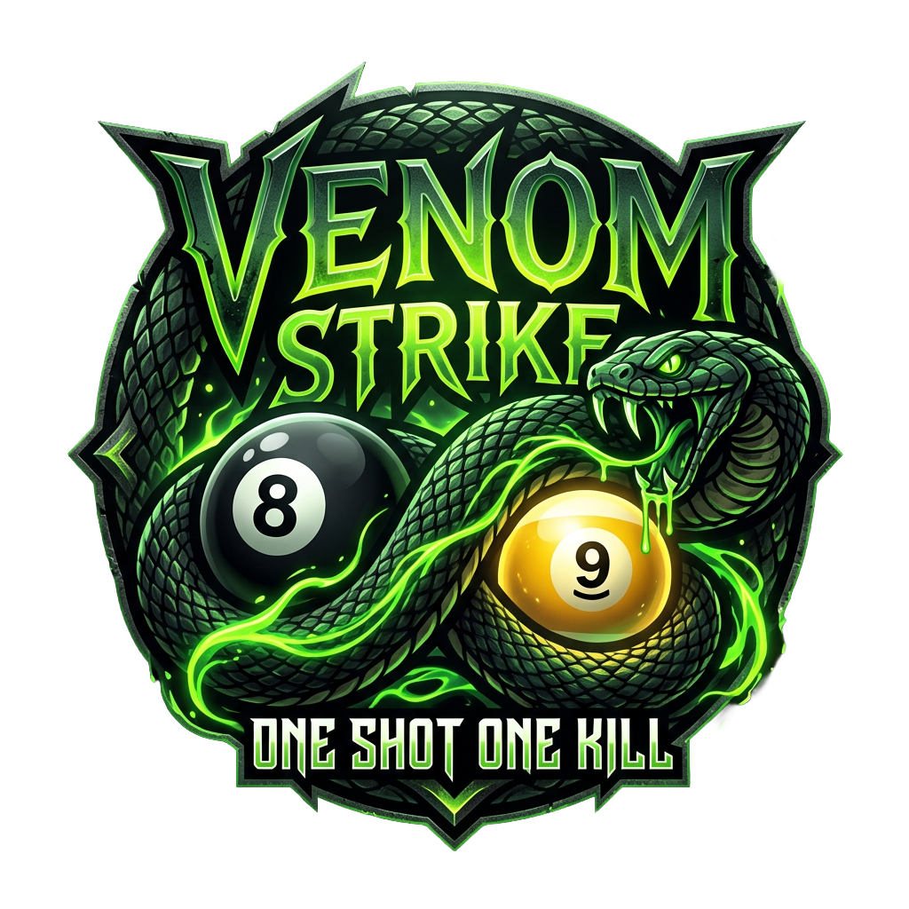 Venom Strike Pool Player T-Shirt | Snake 8 Ball & 9 Ball Billiards Graphic Tee | Front & Back Print | Cue Crew Supply